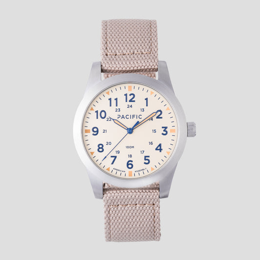 Cascadia Field Watch - Acadia White Dial with Sandstone Strap